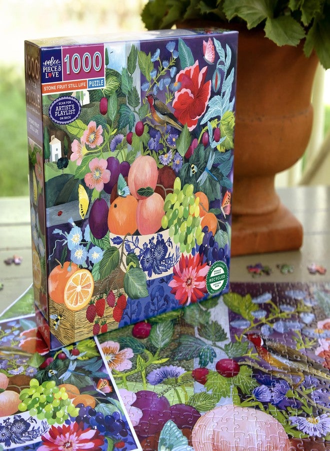 eeBoo Piece & Love: Stone Fruit Still Life - 1000 Piece Puzzle - 23" Square Adult Jigsaw, Malin Gyllensvaan’s Lush Orchard Nature Scene, Eco-Friendly - Image 4
